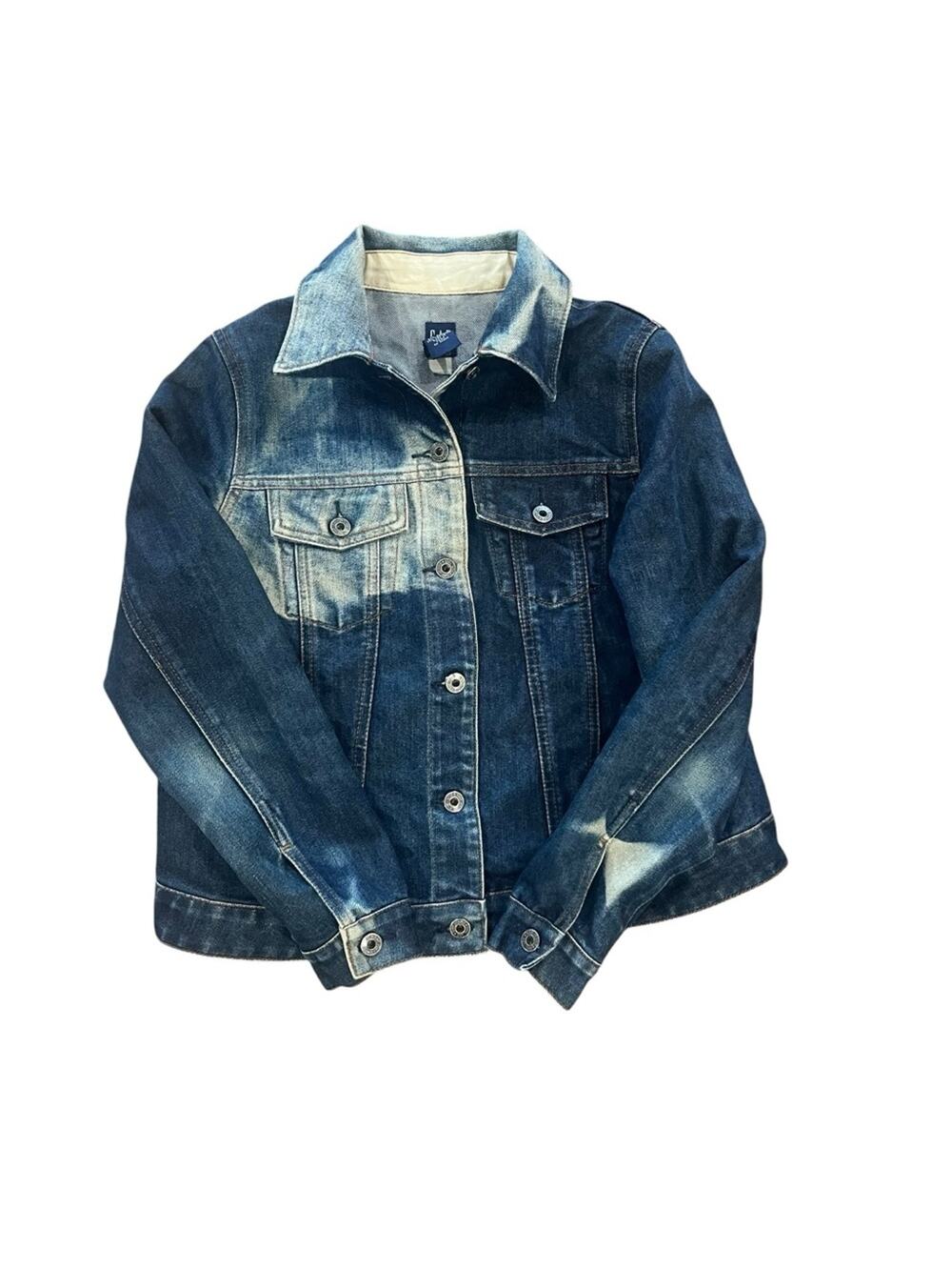 GAP Womens Size Small Y2K Distressed Bleached Denim Blue Jean Trucker Jacket